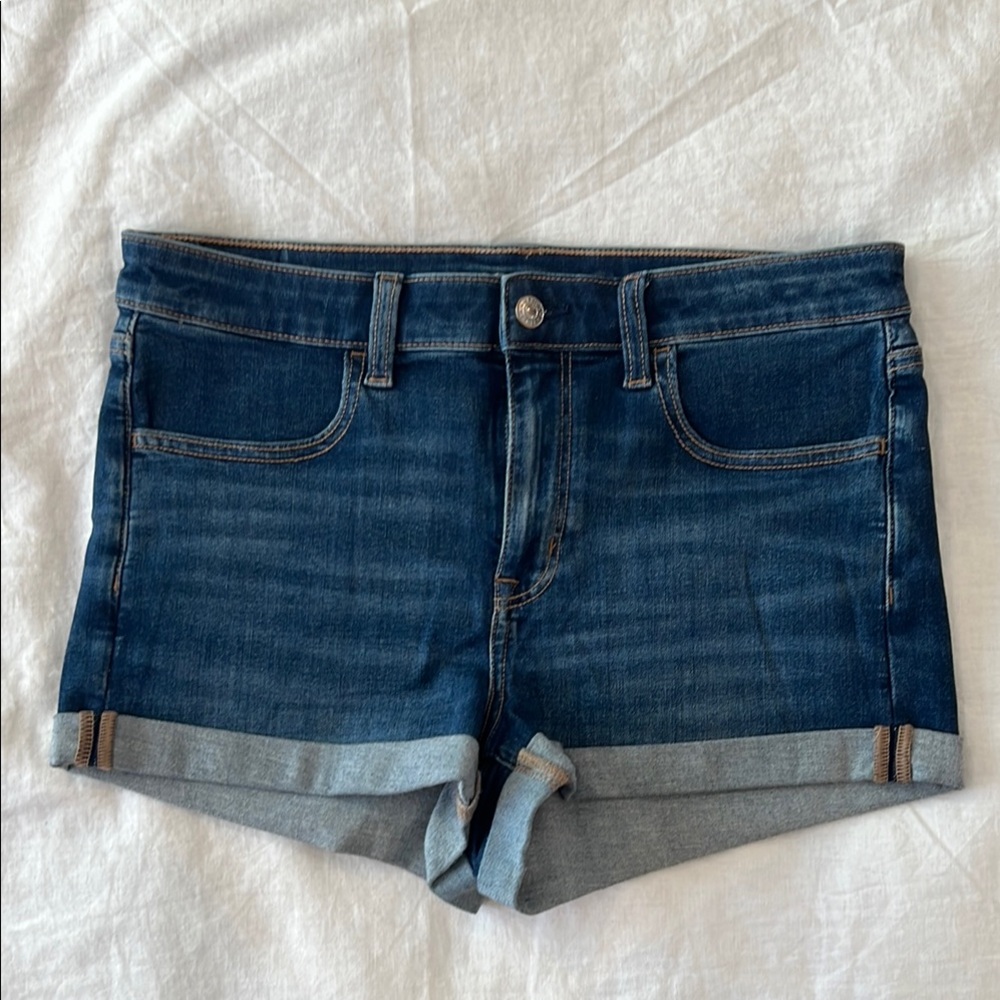 High Rise Denim Shorts with Rolled Hem, Size 10